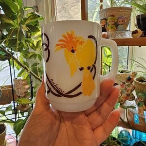 Vintage Anchor Hocking Cockatoo Mug | White Mug with Yellow Bird Design |